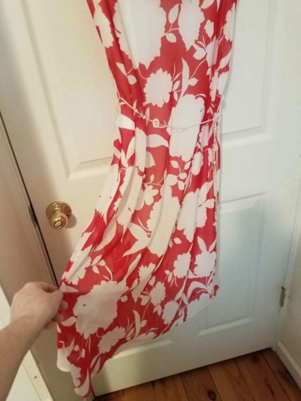 NWOT Vintage Kari New York Womens Size 14 Midi Red White Floral Dress